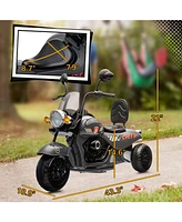 Qaba 6V 3 Wheel Electric Motorcycle for Kids w/ Headlights, Music,