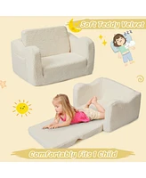 gaomon 2-in-1 Kids Sofa Chair for Toddlers, Comfortable Sherpa Fold-Out Couch, Convertible Lounger with Armrest & Side Pocket, Perfect for Playrooms