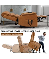 Brown Leatheraire Dual Motor Infinite Position Up to 350 Lbs Power Lift Recliner Chair with Power-Remote, Heat Massage and Heavy Duty Motion Mechanism