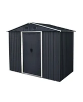8ft x 4ft Outdoor Metal Storage Shed with Sliding Door and foundation for Backyard, Patio, Lawn (Black and White)