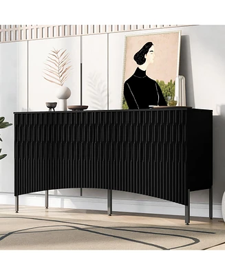 Streamdale Furniture Elegant Sideboard Featuring Curved Bottom Doors with Arched Groove Design in a Stylish Four-Door Layout,Suitable for Living Rooms