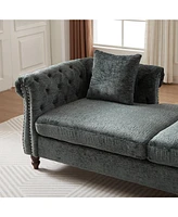 81-inch Chenille Face-to-face Chaise Lounge with Two Pillows,Nailhead trim,Button Tufted Design and Rolled Arms for Lounge, Living room and Office