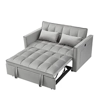 Sleeper Sofa Bed w/Usb Port, 3-in-1 adjustable sleeper with pull-out bed, 2 lumbar pillows and side pocket, soft velvet convertible sleeper sofa bed,