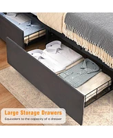 gaomon Full Size Grey Velvet Bed Frame with 4 Convenient Storage Drawers, Wingback Headboard with Charging Station