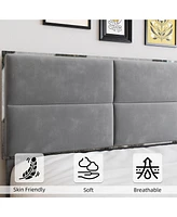 gaomon Bed Frame, King Bed Frame Upholstered Platform with Square Velvet Headboard