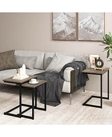 Gymax 3 Pcs Nesting Coffee End Table Set Stacking Side Nightstand Living Room Rustic