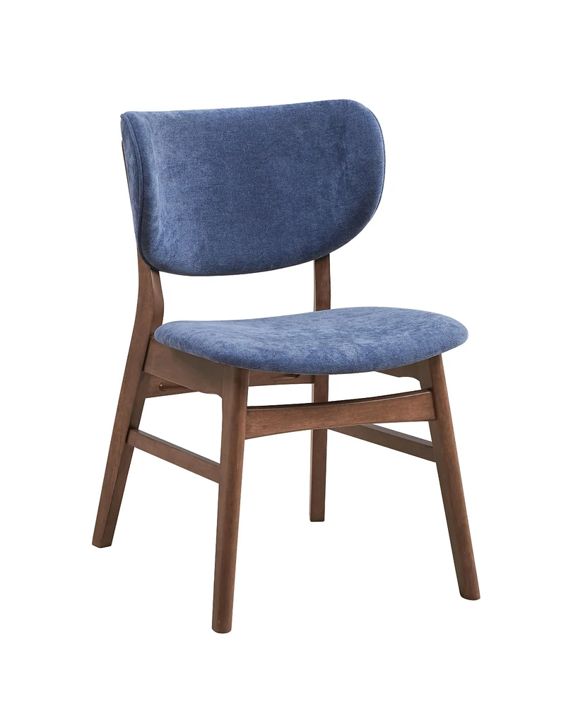 Streamdale Furniture Bevis Side Chair (Set-2), Blue Fabric & Walnut Finish