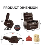 Brown Leatheraire Dual Motor Infinite Position Up to 350 Lbs Power Lift Recliner Chair with Power-Remote
