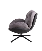 360° Swivel Accent Chair, Modern Chenille Lounge Chair with Faux Leather and Black Metal Base Frame, Comfortable Reading Chair for Small Spaces