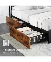 gaomon Full Size Bed Frame with Storage Linen Upholstered Headboard