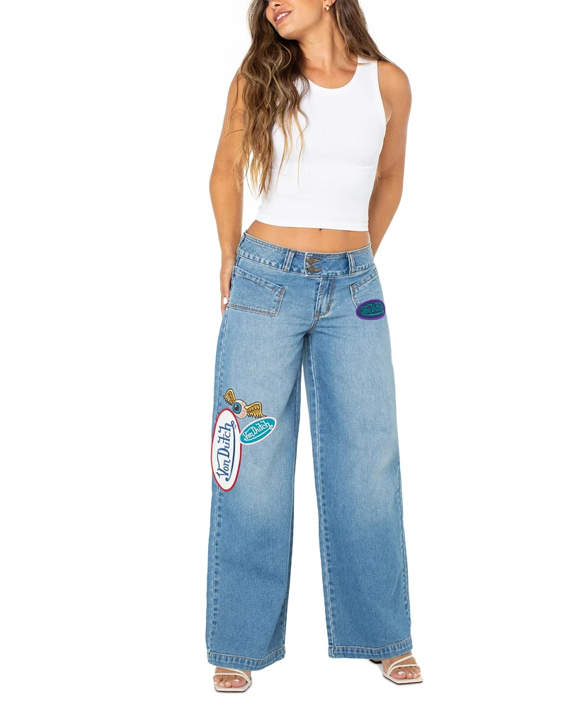 Von Dutch Women's Logo Patch Wide-Leg Jeans