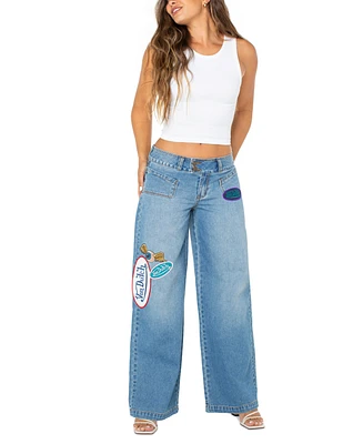 Von Dutch Women's Logo Patch Wide-Leg Jeans, Exclusively at Macy's