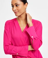 I.n.c. International Concepts Women's Surplice Long-Sleeve Blouse, Exclusively at Macy's