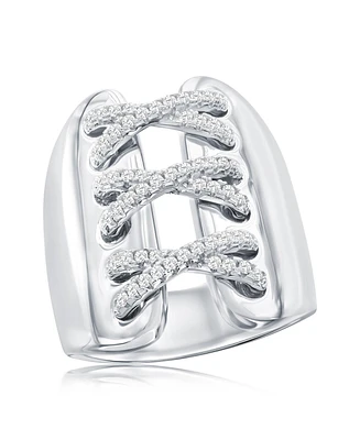 Suzy Levian New York Suzy Levian Sterling Silver White Cubic Zirconia Wide Triple Cross Over Ring