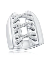 Suzy Levian Sterling Silver White Cubic Zirconia Wide Triple Cross Over Ring