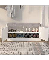 Shoe Storage Bench with 2 Door Cabinet, Entryway Bench with Shoe Storage, Shoe Bench with Cushion, Adjustable Shelves, Shoe Rack Bench for Entrance, H