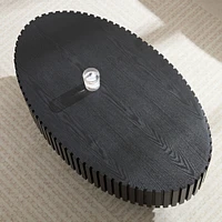 Modern Handcraft Drum Coffee Table Length 43.7 inch Ellipse Coffee Table for Living Room,Small Coffee Table with Sturdy Pedestal,Black Mdf