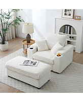 Oversized Accent Chair with Ottoman, Single Sofa Chair with Large Seat and Extra Wide Armrests, Modern Comfy Armchair Reading Chairs for Bedroom Livin