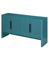 4-Door Large Storage Retro Sideboard with Adjustable Shelves and Long Handles for Kitchen, Dining Room and Living Room (Black)