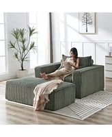 75-Inch Corduroy Sponge Sofa Lounge Chair with Removable footrest,No Assembly Required,Fluffy Modern Sleeper Chair for Indoor Living Room Bedroom