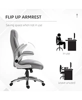 Vinsetto High Back 360 Swivel Ergonomic Home Office Chair with Flip Up Arms, Faux Leather Computer Desk Rocking Chair, Grey