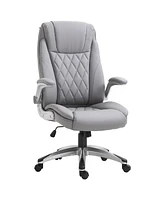 Streamdale Furniture Vinsetto High Back 360 Swivel Ergonomic Home Office Chair with Flip Up Arms, Faux Leather Computer Desk Rocking Chair, Grey