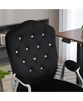 Vinsetto Home Office Chair, Velvet Computer Chair, Button Tufted Desk Chair with Swivel Wheels, Adjustable Height, and Tilt Function, Black