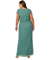 Adrianna Papell Plus Sequined-Mesh Evening Gown