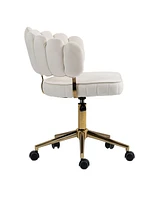 Velvet Home Office Desk Chair, Modern Cute Computer Chair, Wheels Swivel Height Adjustable Swivel Task Chair for Home Office (Beige Velvet)