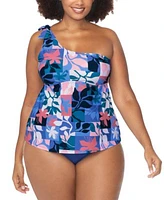 Raisins Curve Trendy Plus Size Marita Asymmetric Tankini Top Costa Ruched Bikini Bottoms