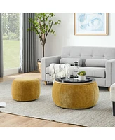 Round Storage Ottoman, 2 in 1 Function, Work as End table and Ottoman,with small seat,Dark yellow(25"x25"x14.7") ow