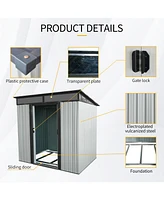 6ft x 5ft Outdoor Metal Storage Shed with Lockable Sliding Doors and Transparent plate for Garden, Lawn ( White and Black )