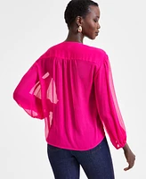 I.n.c. International Concepts Women's Long-Sleeve Neck-Tie Blouse, Exclusively at Macy's