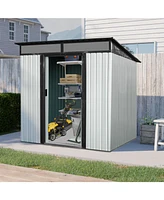 Streamdale Furniture 6ft x 5ft Outdoor Metal Storage Shed with Lockable Sliding Doors and Transparent plate for Garden, Lawn ( White and Black )