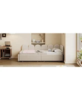 Streamdale Furniture Twin size Upholstered Daybed with 2 Drawers, Velvet Sofabed with Soft Fabric Headboard, No Box-spring Needed, Beige