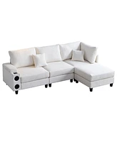 104''x65'' Modern Sectional Deep Seat Sofa with wireless Charging,Usb Charging Port,Bluetooth Speaker,4seat Boucle Modular Couch with2pcs toss pillows