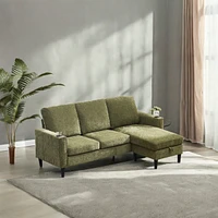 Modern Design Chenille 3 Seater L-Shape Sectional Sofa with Storage Chaise for Apartment, Studio, Office,Living Room,L shape-Green