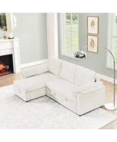 Corduroy Tufted Upholstered Sleeper Sectional Sofa, L-Shaped Modular Convertible Sofa with Storage Chaise, Pull Out Sleep Couch Bed and Reclining Back