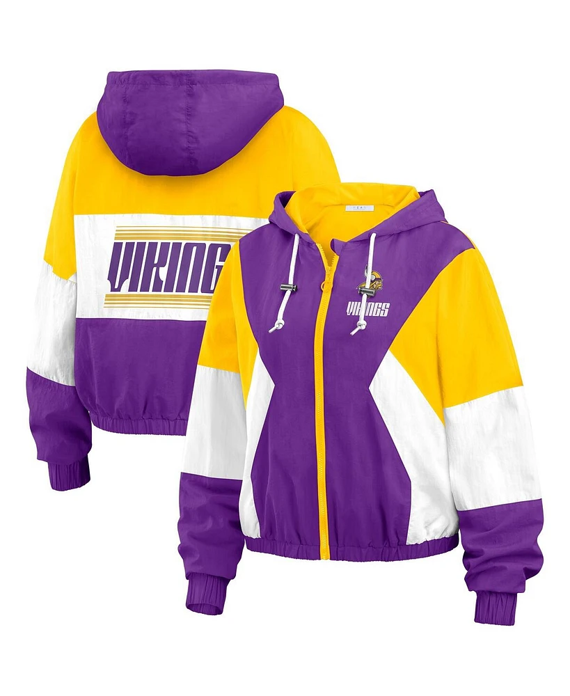 Wear by Erin Andrews Women's Purple Minnesota Vikings Color Block Full-Zip Windbreaker Jacket