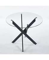 1+4,5pieces dining set, Table metal leg Mid-century Dining Table for 4-6 people With glass Table Top, Pedestal Dining Table