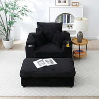 Oversized Accent Chair with Ottoman, Single Sofa Chair with Large Seat and Extra Wide Armrests