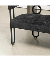 Modern Loveseat 2 Seater Sofa Chenille Fabric Couch with Arms and Metal Legs for Living Room, Home Office, Studio (Black Chenille)
