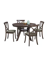Wooden Dining Table Set, Mid Century Modern Round Rubber Wood Kitchen Table and Cross Back Upholstered Dining Chairs for Dining Room, Kitchen, Saving