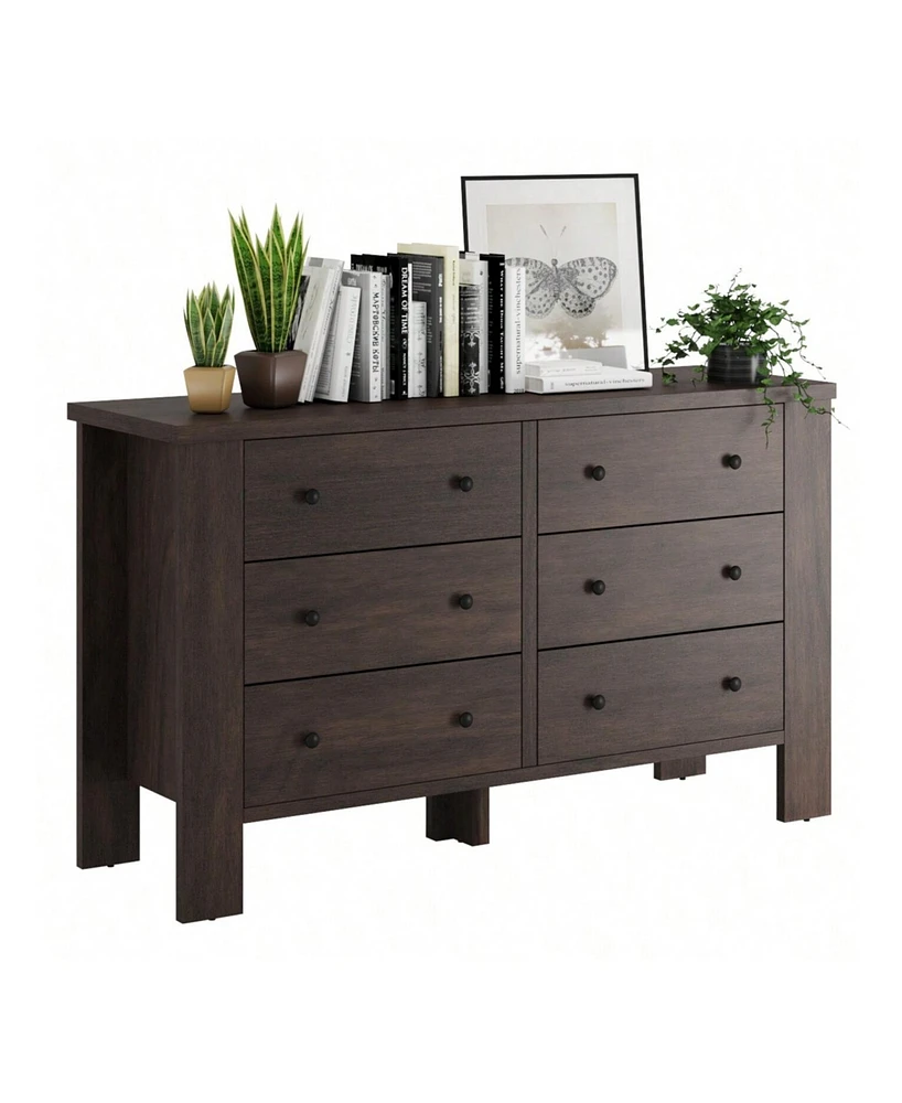 gaomon 6 Drawer Dresser For Bedroom Modern Wood Dresser With Metal Handle Large Storage Cabinet Organizer Units For Clothing Closet Bedroom Living Roo