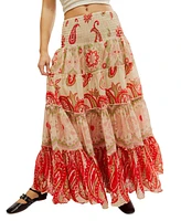 Free People Women's Super Thrills Printed Tiered Cotton Maxi Skirt