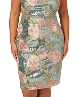 Adrianna Papell Plus Sequin Embroidery Sheath Dress