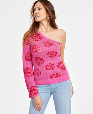 I.n.c. International Concepts Women's One-Shoulder Rose Jacquard Sweater, Exclusively at Macy's