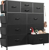 Wlive Dresser for Bedroom with 10 Drawers Fabric Dresser Chest of Drawers with Side Pockets and Hooks Sturdy Metal Frame Drawers Organizer Unit for Ro