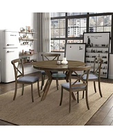 47.24''Round Rubber Wood Dining Table for 4-6 with Wooden Trestle Pedestal Base,Modern Kitchen Wooden Table Dinner Table for Dining Room, Living Room,