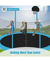 14FT Trampoline for Kids with Safety Enclosure Net, Basketball Hoop and Ladder